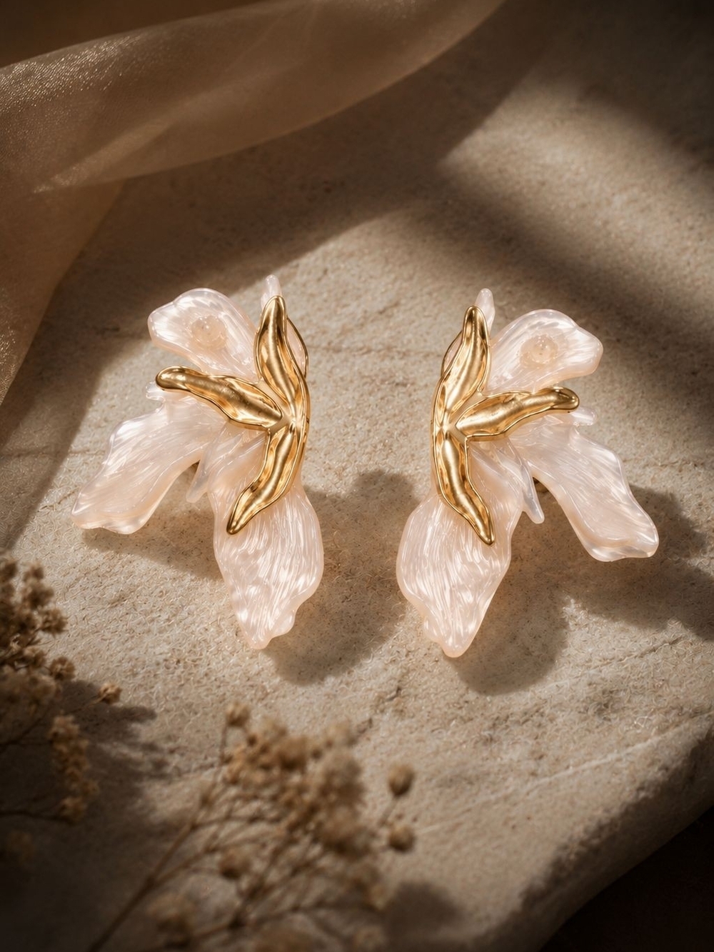 Fancy  Gold & Blush Floral Drop Earrings